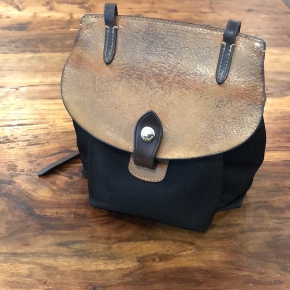 Dooney & Bourke Saddle Crossbody Black Canvas, Brown Distressed Leather - Picture 1 of 16